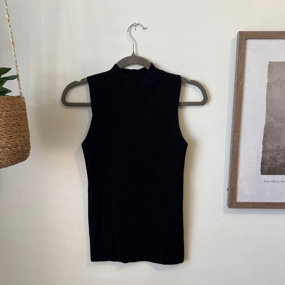 Ann Taylor Mockneck Shell, Black, Sz XS